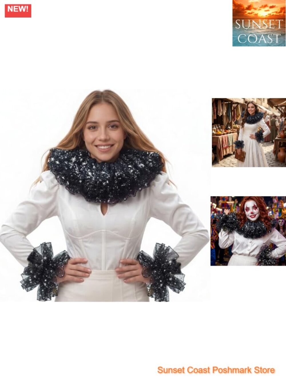 Victorian Ruffle Collar Cuffs Set Layered Tulle Cosplay Accessory